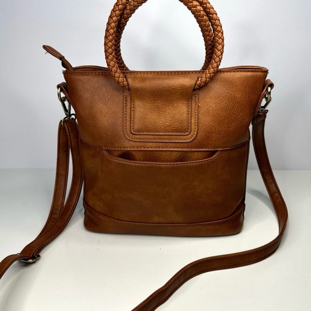Braided Beauty! Rich Brown Vegan Leather Crossbody - Picture 1 of 4